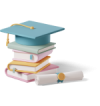 books, graduation hat and diploma scroll books, graduation hat and diploma scroll
